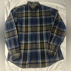 Men’s Eddie Bauer Tall Large Plaid Classic Fit Shirt TL Blue Olive Button Up